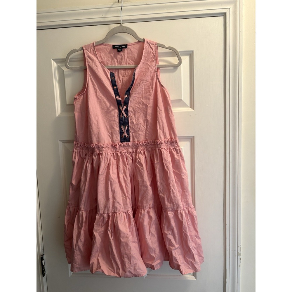 Nautica Jeans Pink Tiered Lace Up Dress Sleeveless Casual Ruffle Sz XS